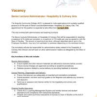  Anguilla Community College - Senior Lecturer/Administrator: Hospitality & Culinary Arts